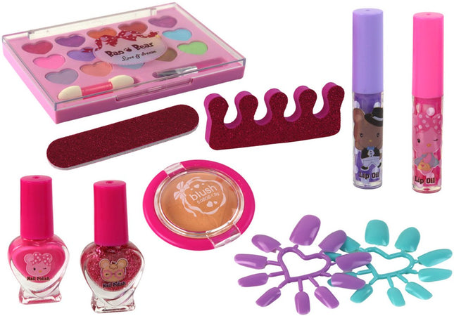 Kinder-Make-up- und Nagelstyling-Set im rosa Koffer – 25-teiliges Schminkspielzeug mit Lidschatten, Lipgloss und Nagellack – Beauty-Accessoires – Schönes Set – Beauty-Set