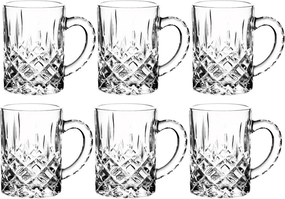 Luxury glass with silver rim and handle - set of 6 pieces