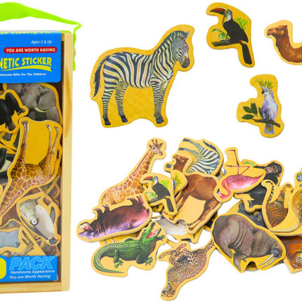 Hölzernes Tiermagnetset - 20-teilige Tiermagnete aus Holz - Lernspielzeug - Magnetischer Zoo - Magnetischer Aufkleber - Kühlschrankaufkleber - Magnettafel-Aufkleber - Spielzeug - Magnet Kinderzimmer