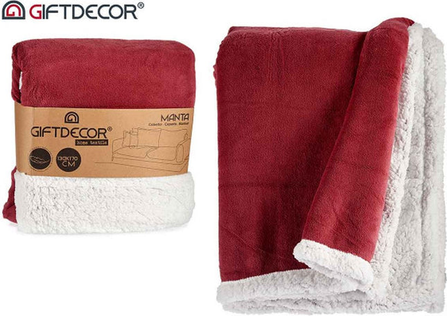 Plaid | warmes Fuchsia-Rosa | Sherpa Weiß | 130 x 170 cm | warm | weich