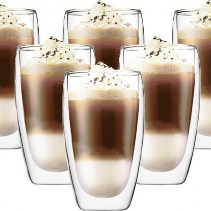 Dubbelwandige Glazen - 450 ml - Set van 6 - Koffieglazen - Theeglas - Cappuccino Glazen - Latte Macchiato Glazen - Glas