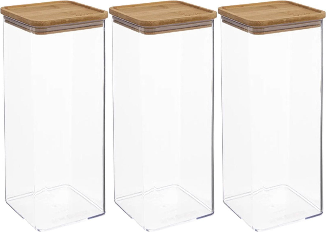 5Five - Kitchen storage jar - Berlino - 3x - plastic/bamboo - 2000 ml