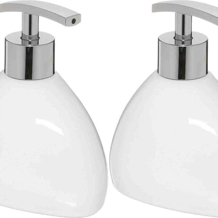 5five Zeeppompjes/zeepdispensers van keramiek - 2x stuks - wit - 300 ml