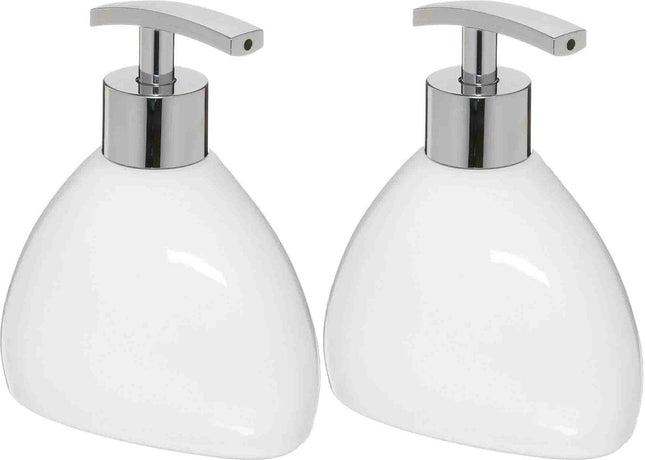 5five Zeeppompjes/zeepdispensers van keramiek - 2x stuks - wit - 300 ml