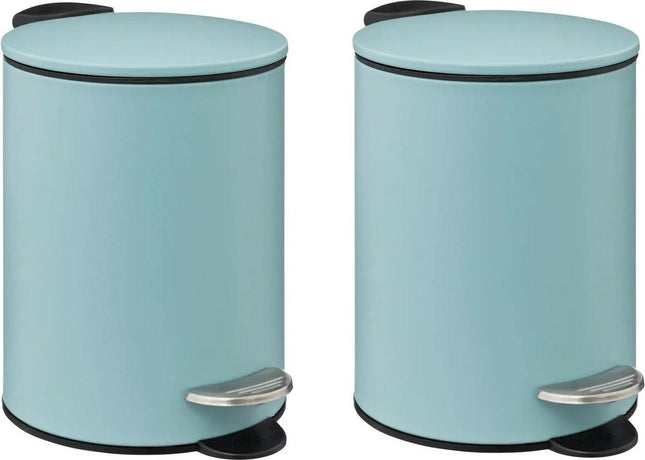 5Five kleine pedaalemmer - 2x - metaal - ijsblauw - 3L - 16 x 25 cm - Badkamer - Badkamer/toilet