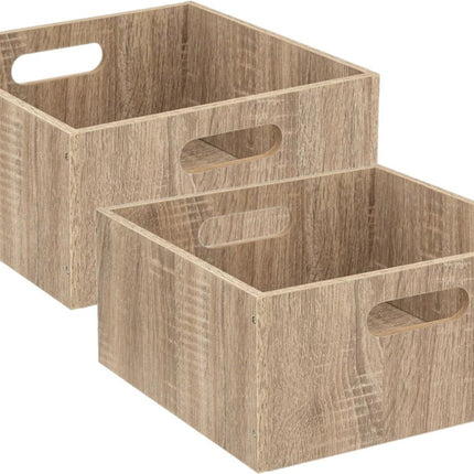 5five Aufbewahrungskorb/Schrankkorb aus Holz - 2er Set - hellbraun - 14 Liter - 31 x 31 x 15 cm - Aufbewahrungsboxen - Regalkörbe