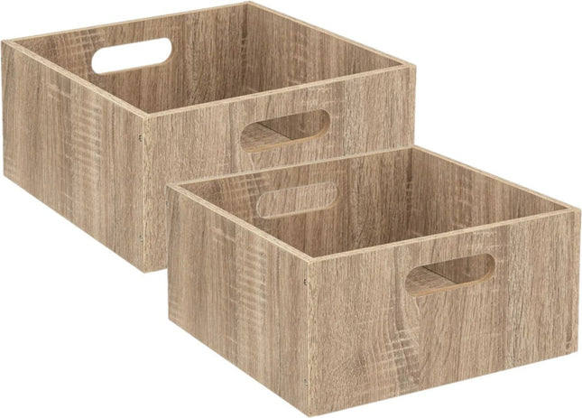 5five Aufbewahrungskorb/Schrankkorb aus Holz - 2er Set - hellbraun - 14 Liter - 31 x 31 x 15 cm - Aufbewahrungsboxen - Regalkörbe