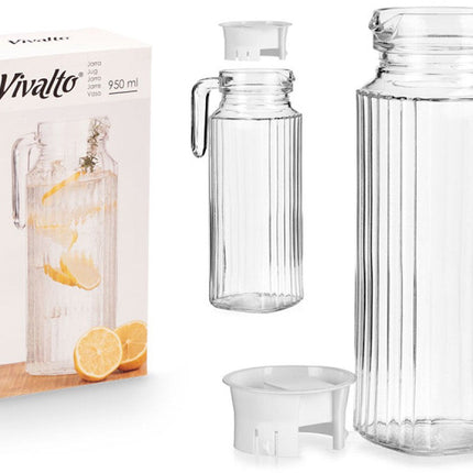 Glazen Kan met Witte Dop - Transparante Limonadekan 950 ml - Voor Dranken en IJs - 23,5 cm - Karaf