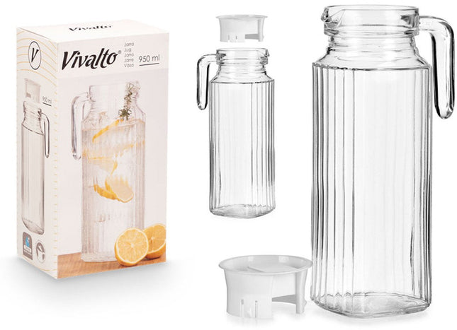 Glaskanne mit weißem Deckel - Transparente Limonadenkanne 950 ml - Für Getränke und Eis - 23,5 cm - Karaffe