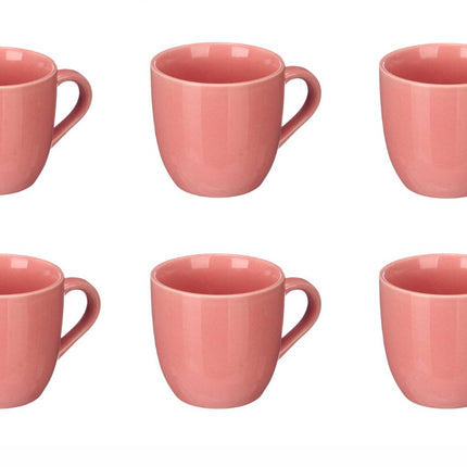 Milchkaffee Tasse Rosa 210 ml - 6er Set Rosa Kaffeetassen mit Henkel - Keramik - Keramik-Milchbecher - Becher - Teetasse - Kaffeetasse - Rosa