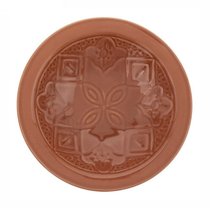 Set van 4 Diepe Borden Terracotta 23 cm - Aardewerk Soepkommen met Bloemopdruk - Soepborden