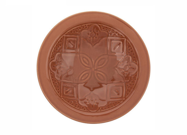 Set van 4 Diepe Borden Terracotta 23 cm - Aardewerk Soepkommen met Bloemopdruk - Soepborden