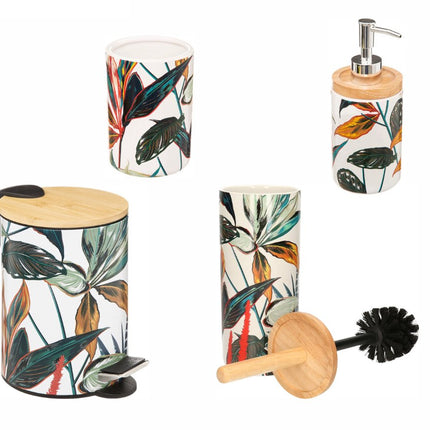 Bad-WC-Set Palawan-Stil – Inklusive Treteimer, WC-Bürste, Seifenspender & Zahnbürstenhalter – Weiß/Silber – Modern & Stilvoll – 4-teilig