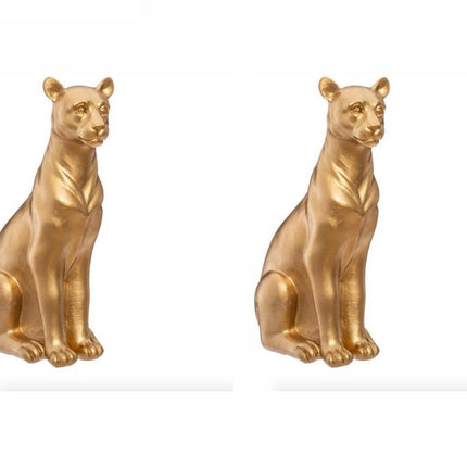 Dekorative Pantherfigur - 2er Set - Polyresin - Goldfarben - 23 cm Hoch - Tierfiguren - Deko Figur - Panther Figur