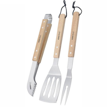 Kinghoff KH-1918 Barbecue Set 3-delig – RVS Grillset met Houten Handvatten – Tang, Spatel en Vork - Uiteraard ook geschikt voor Gasbarbecues , Kamado , Green egg en Weber.