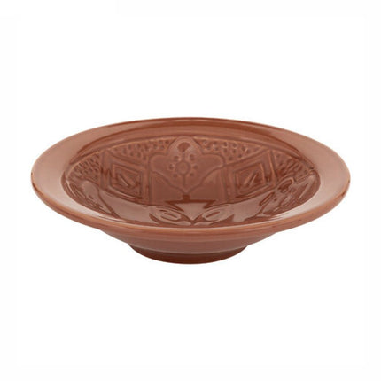 2er-Set Tiefe Teller Terrakotta 23 cm - Steingut Suppenschalen mit Blumendruck - Suppenteller