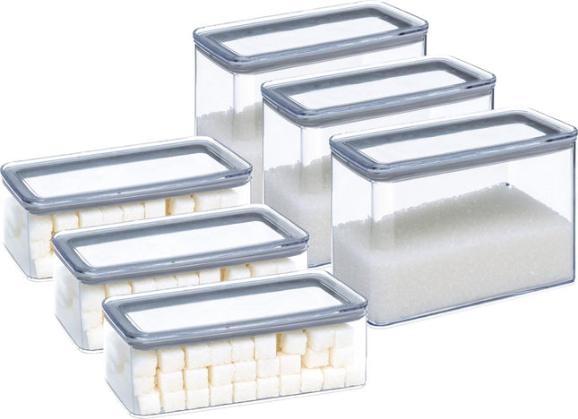 5Five Vorratsbehälter Set 6x - Küche/Lebensmittel - Kunststoff - 1000/2000 ml - luftdichter Deckel