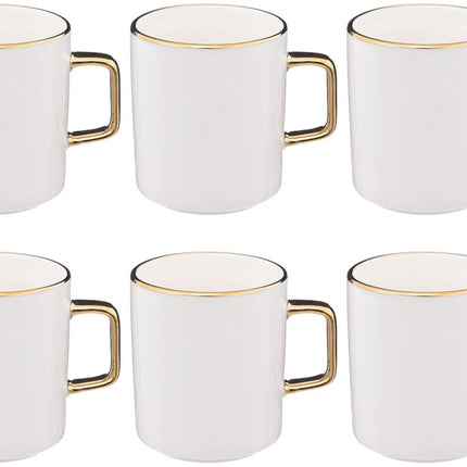 Weiße Tassen mit Goldrand - 6er Set - 35 cl - Mikrowellengeeignet - Weiß - Porzellan