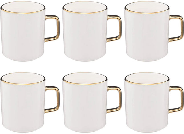 Weiße Tassen mit Goldrand - 6er Set - 35 cl - Mikrowellengeeignet - Weiß - Porzellan