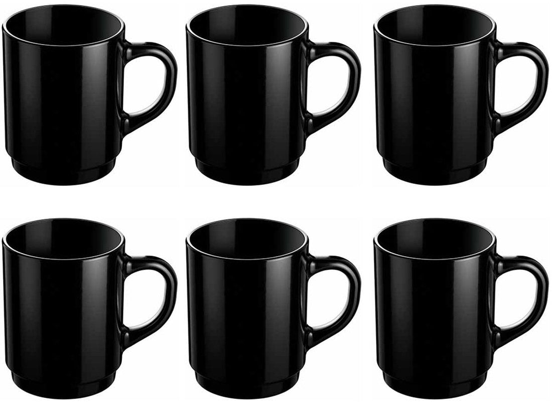 Lot de 6 Tasses à Café Noires – 25cl – Mugs Modernes et Robustes pour Café ou Thé – Adaptées à un Usage Quotidien