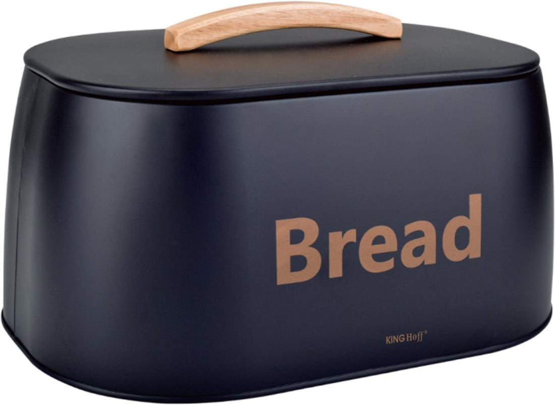 Kinghoff 1946 - Bread bin - wooden handle - metal - black