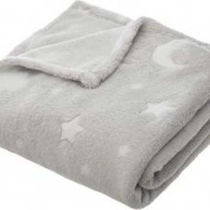 Warme Plaid mit Sternen – Glow in the Dark – für Kinder – Grau – 150 x 125 cm