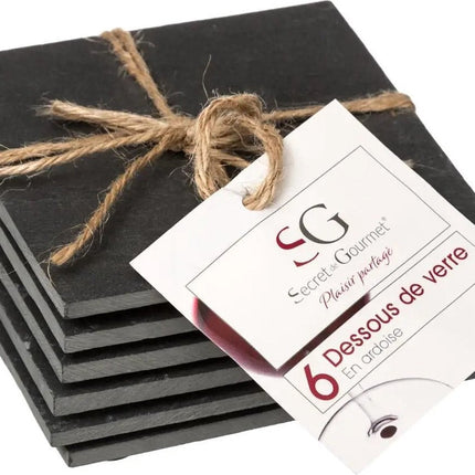 Secret de Gourmet Schieferuntersetzer - 6 Stück - 10 x 10 cm - Untersetzer für Gläser