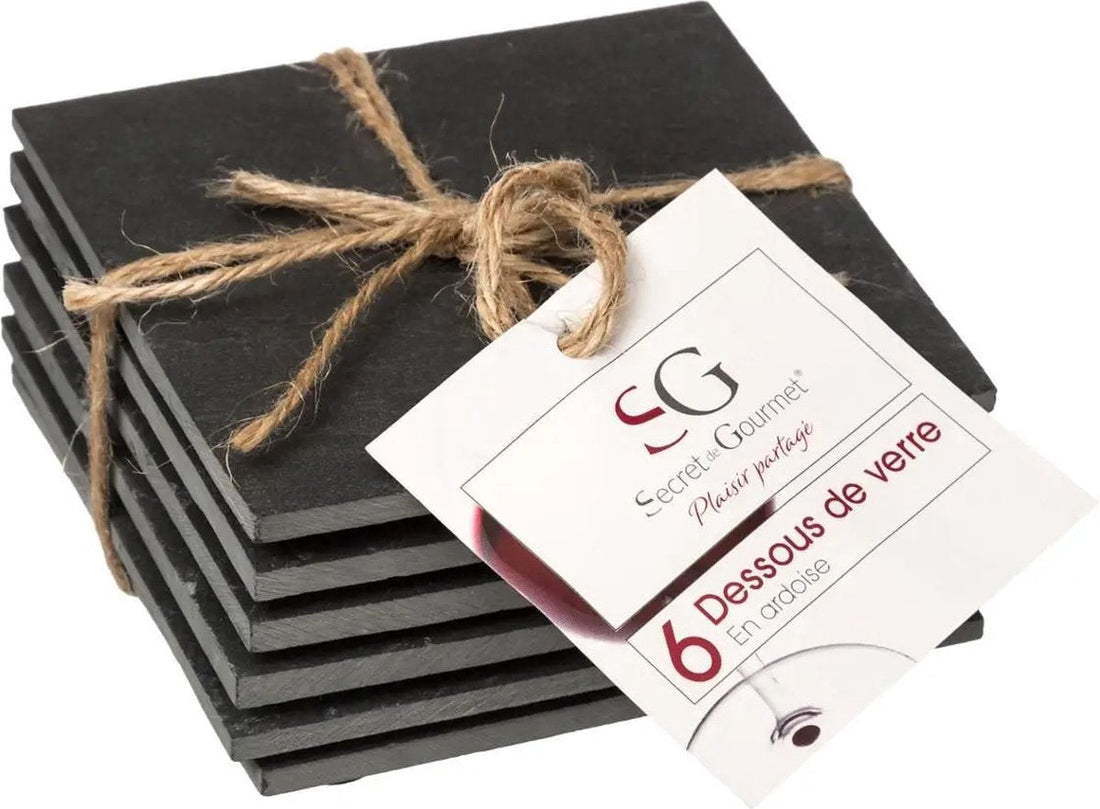 Secret de Gourmet Slate Coasters - 6 pieces - 10 x 10 cm - coasters for glasses
