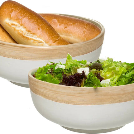 5Five - 2er Set - Servierschale/Salatschale - weiß - Bambus - 20 x 8 cm - rund