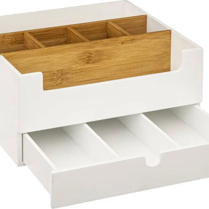 Schmink Organizer Weiß – Schreibtisch-Organizer – Aufbewahrungsbox, Holz – Kosmetik Halter L. 26 x H. 13 x B. 24 cm