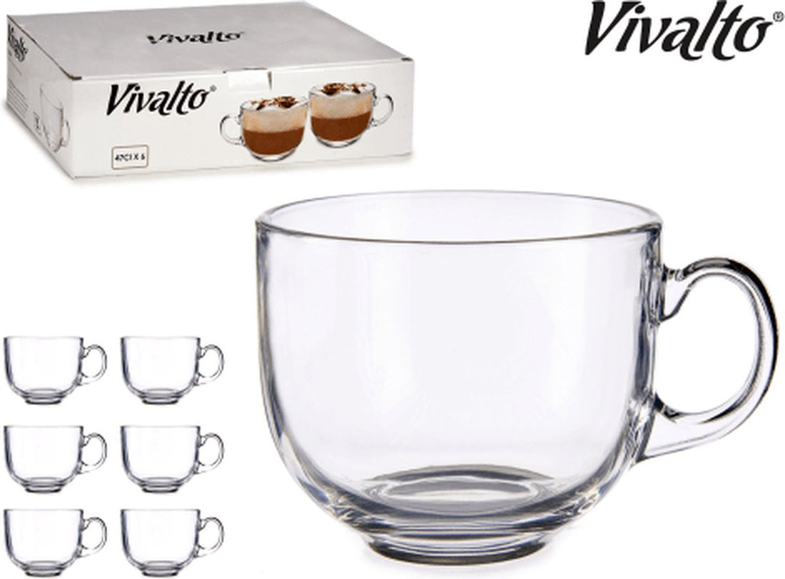 Vivalto lot de 6 tasses à café/thé XXL transparentes 47 cl