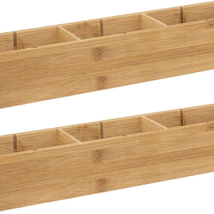 5Five Lade/kast/badkamer organizer - 2x - 3 vaks - L38 x B8 x H7 cm - bamboe hout - lichtbruin - verwijderbare verdelers