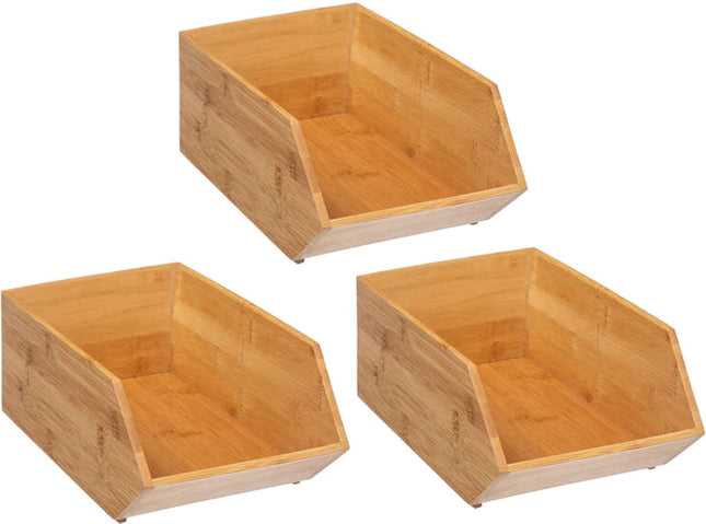 5Five Stapelbarer Aufbewahrungskorb 1-Fach-Organizer – 3x – L18 x B31 x H12 cm – Bambusholz – hellbraun