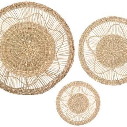 Wanddekoration Set aus 3/D 38/ D28/ D18 cm aus Seegras - Wanddekorationsset - Wanddekoration