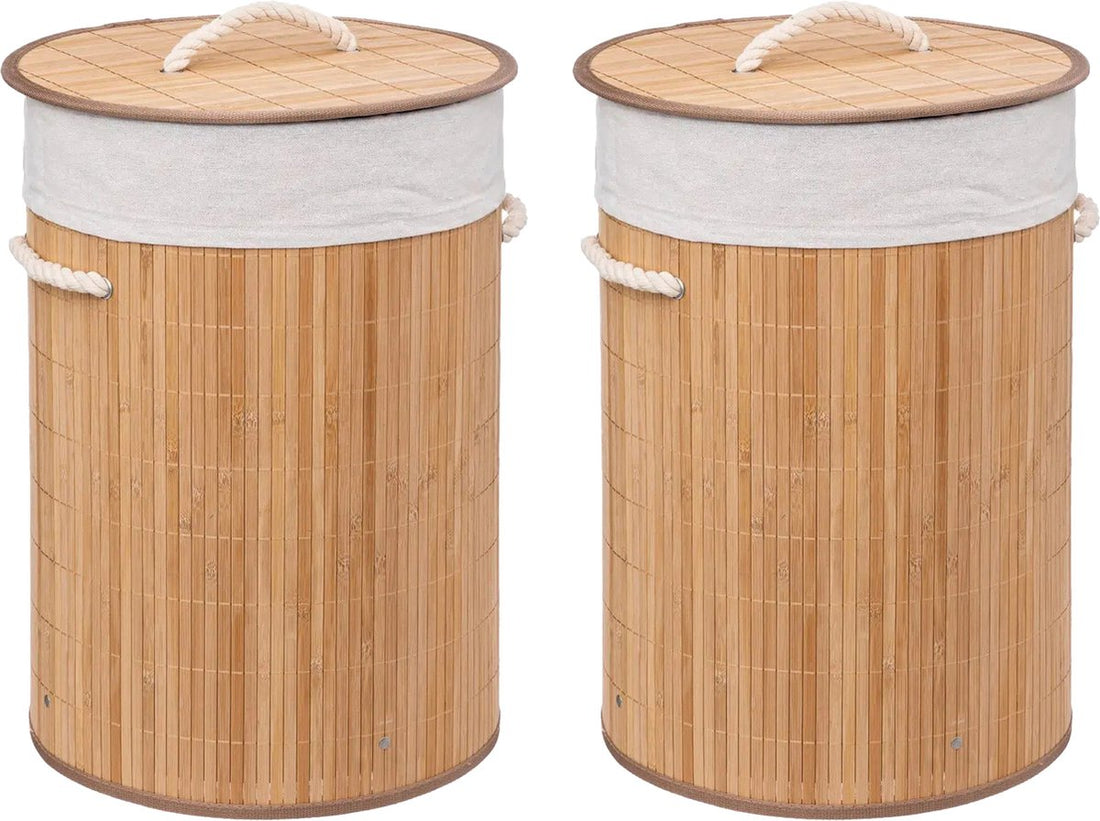 5Five Bamboo Laundry Basket - 2x - 48 liters - 35 x 50 cm - with lid