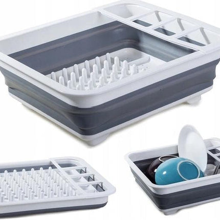 Luxe Ruimtebesparend Opvouwbaar Afdruiprek - Inklapbaar Afwas Druiprek Droogrek - Vaatwas Rek Met Bestekmand - Vaatwasrek - Voor Keuken/Camping/Camper - Vaat Droger Rack - Afwasrek - Roestvrij Siliconen