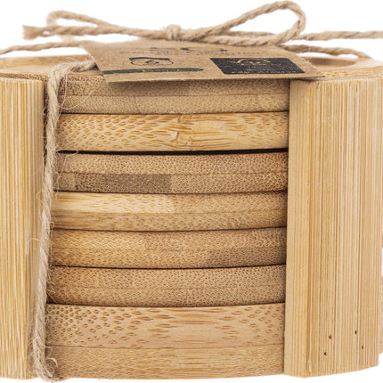 Secret de Gourmet Glasuntersetzer - 6 Stück - Bambusholz - rund - D10 cm - Glasuntersetzer - im Halter