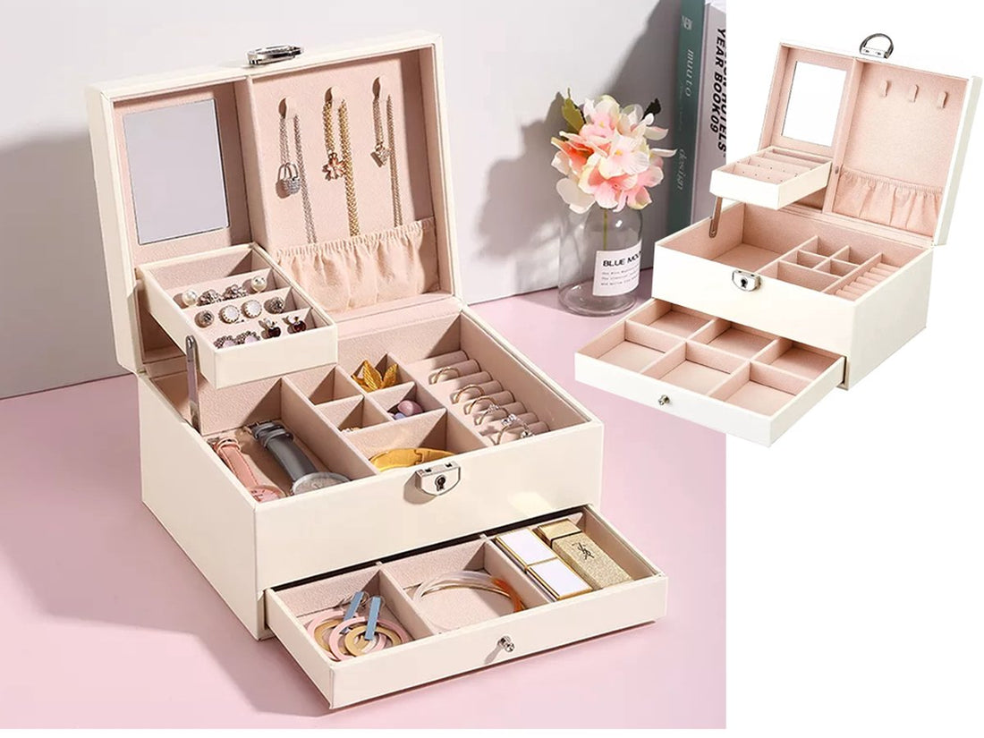 Organisateur de bijoux avec miroir - Boîte de rangement de luxe