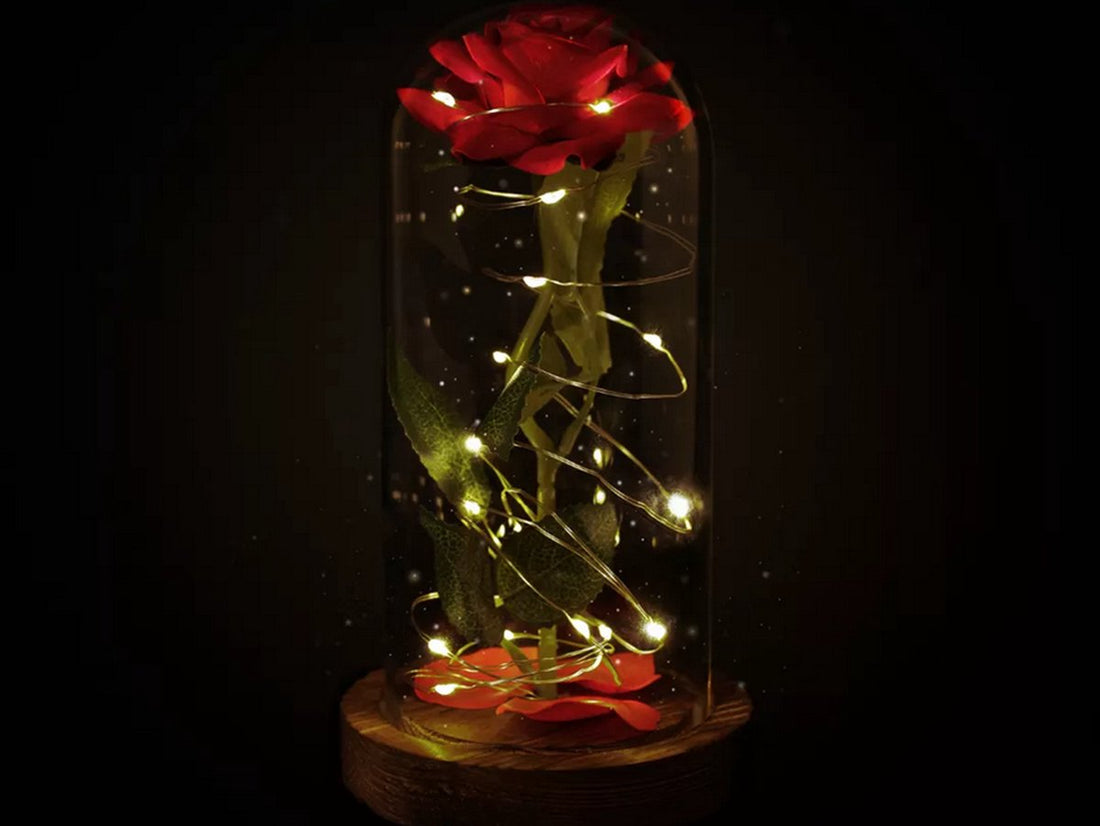 Forever Rose in glazen case – rode kunstroos met ledverlichting – foto 6