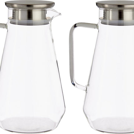2x Stück Saftkrug/Karaffe aus Glas mit Luxusdeckel von 1,5 Liter - Größe: 16,3 x 13 x 22 cm - Material Borosilikatglas