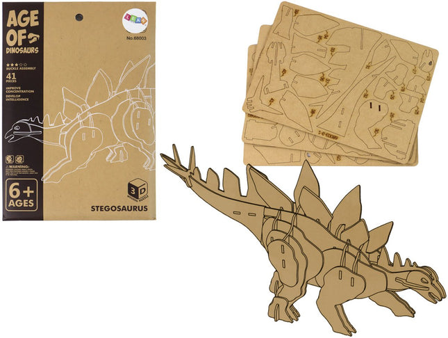 Holz 3D Puzzle Stegosaurus - Pädagogisches Bauset 41 Teile - Dinosaurier Konstruktionsspielzeug - 3D Puzzle - Modellbausatz - Dinos - Stegosaurus