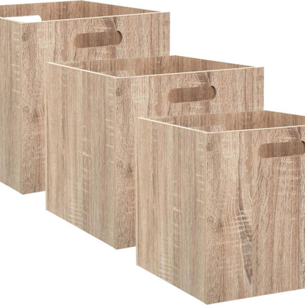 Set van 3x stuks opbergmand/kastmand 29 liter bruin/naturel van hout 31 x 31 x 31 cm - Opbergboxen - Vakkenkast manden