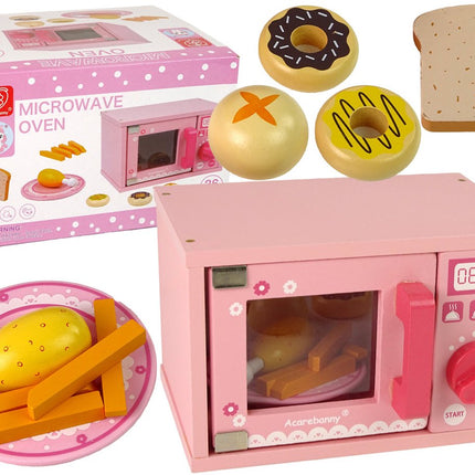 Holz Mikrowellen Spielzeug - Küchenzubehör Set mit Essen - Pädagogisches Kochspielzeug - Nachhaltiges Holzspielzeug - Küchenset - Hähnchenschenkel