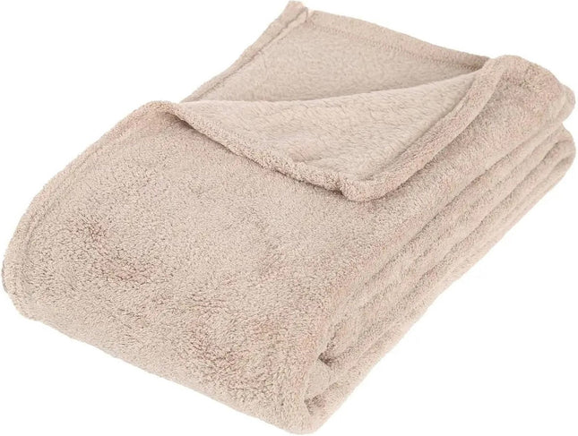 Atmosphera Fleece deken of plaid harig - beige - 125 x 150 cm - polyester - Bankdeken - Fleece plaid