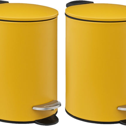 5Five Pedaalemmer - 2x - mosterd geel - metaal - 3L - 23 cm