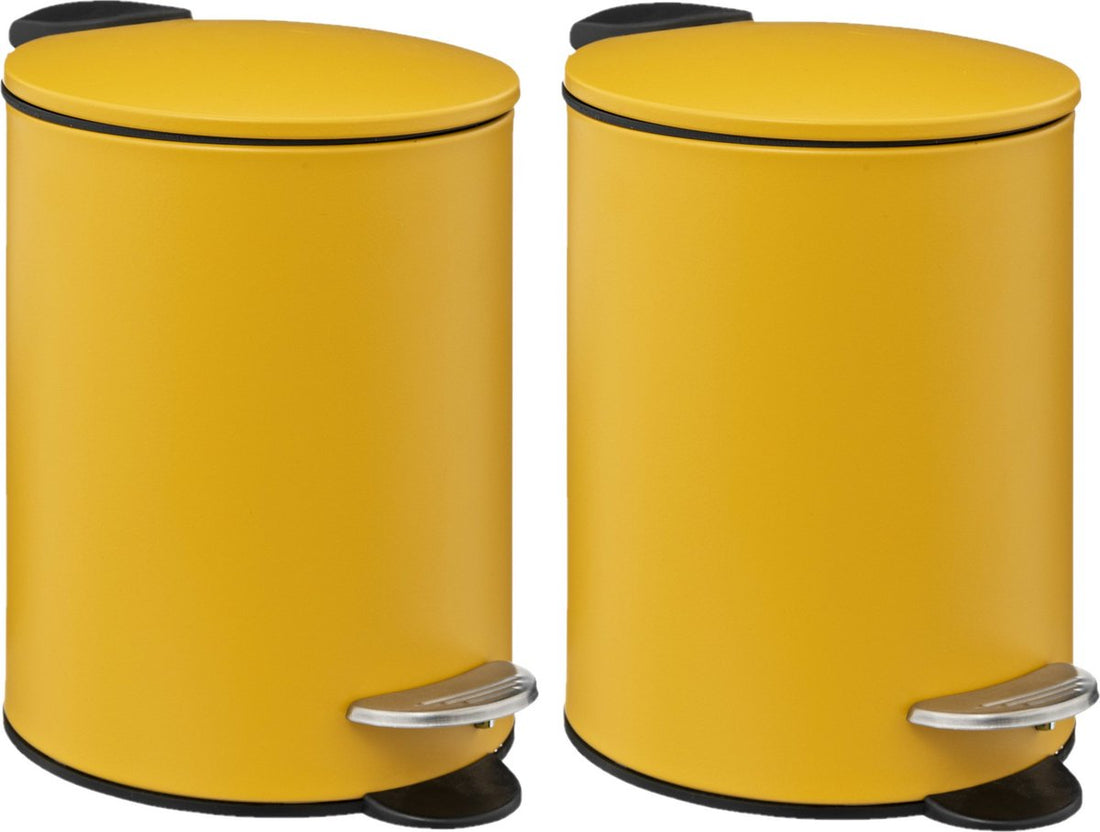 5Five Poubelle à pédale - 2x - jaune moutarde - métal - 3L - 23 cm