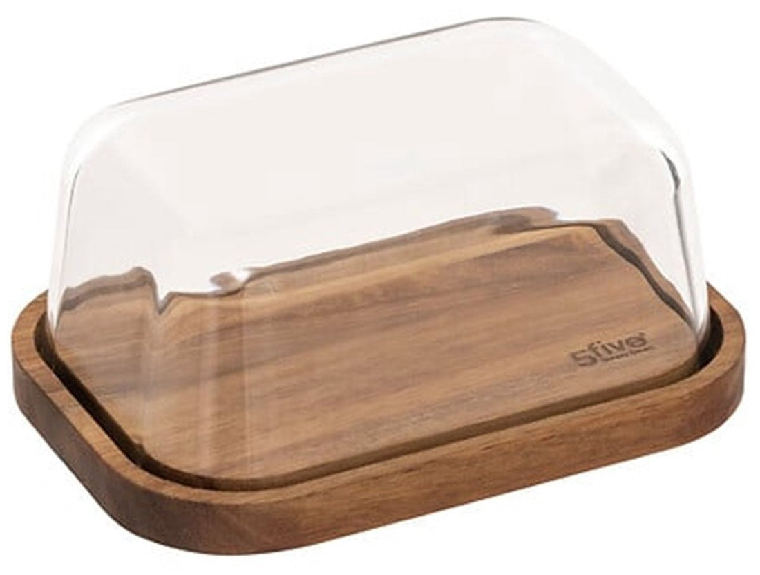 5Five botervloot van acacia hout en glas – met glazen deksel, 18 x 13 cm