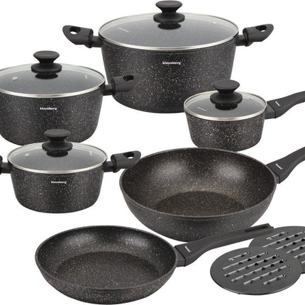 Klausberg 7659 - 12-teiliges Topfset - Kochtöpfe - 16-20-24-24-28-28 cm - schwarz - mit Deckel