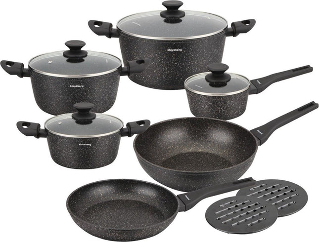 Klausberg 7659 - 12-teiliges Topfset - Kochtöpfe - 16-20-24-24-28-28 cm - schwarz - mit Deckel