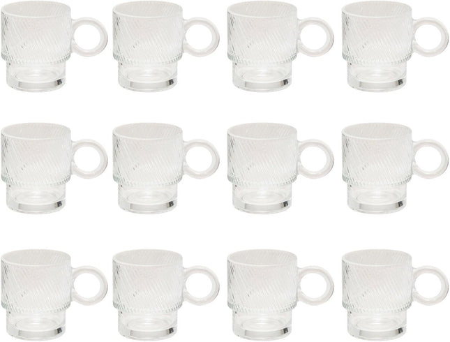 Set van 12 Transparante Glas Mokken - 30 cl - Vaatwasserbestendig - Ideaal voor Koffie, Thee en Meer